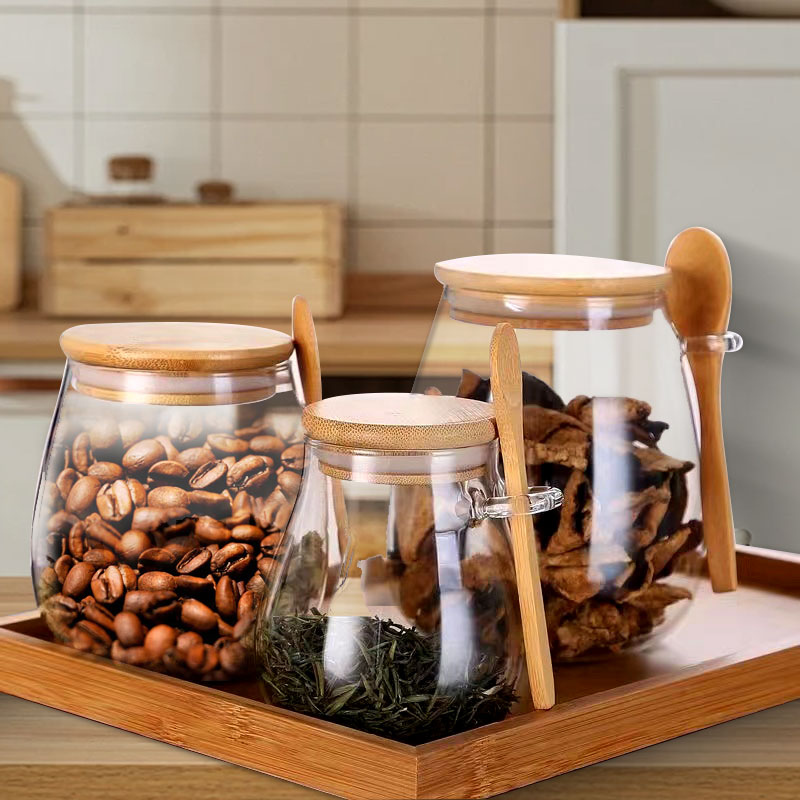 Coffee Tea Sugar Canisters - برطمان زجاجي بملعقة وغطاء ، برطمان