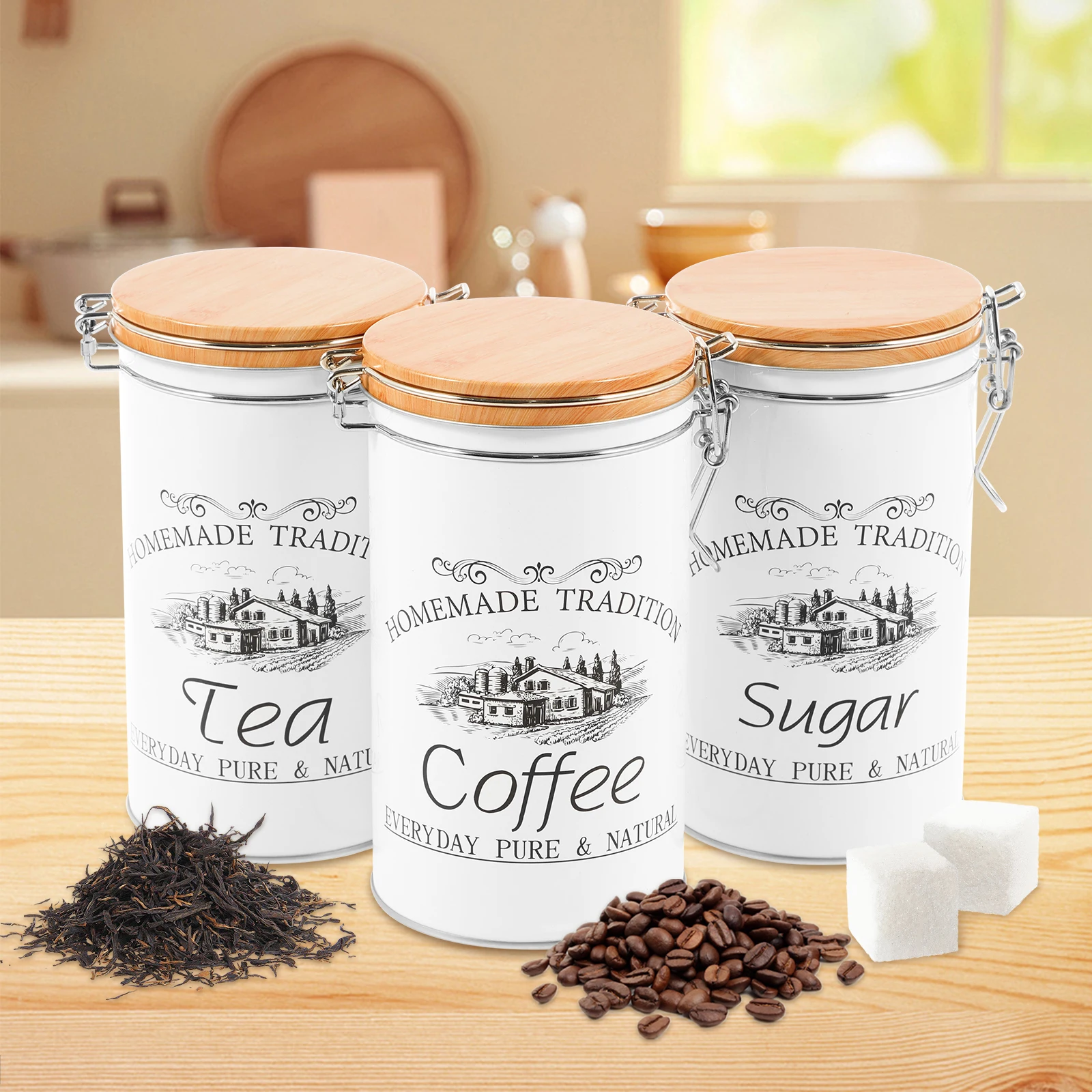 Coffee Tea Sugar Canisters - 3 قطعة/المجموعة الشاي القهوة السكر علب