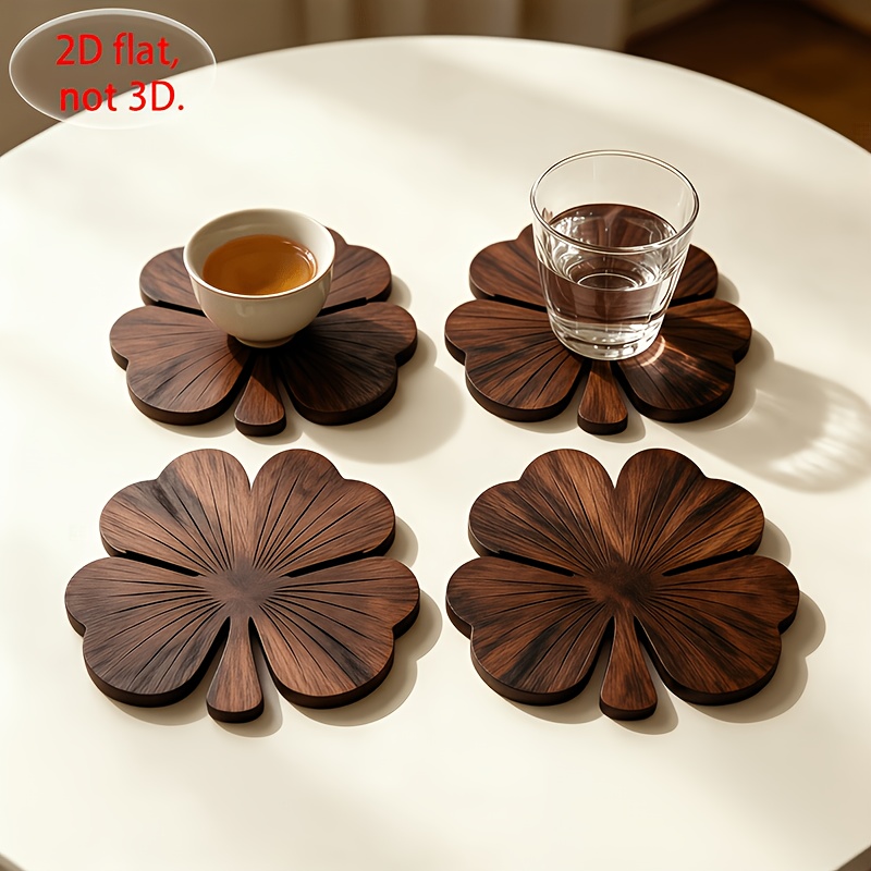 Coffee Tea And Sugar Set - 4 قطع من حاملات الأكواب الخشبية