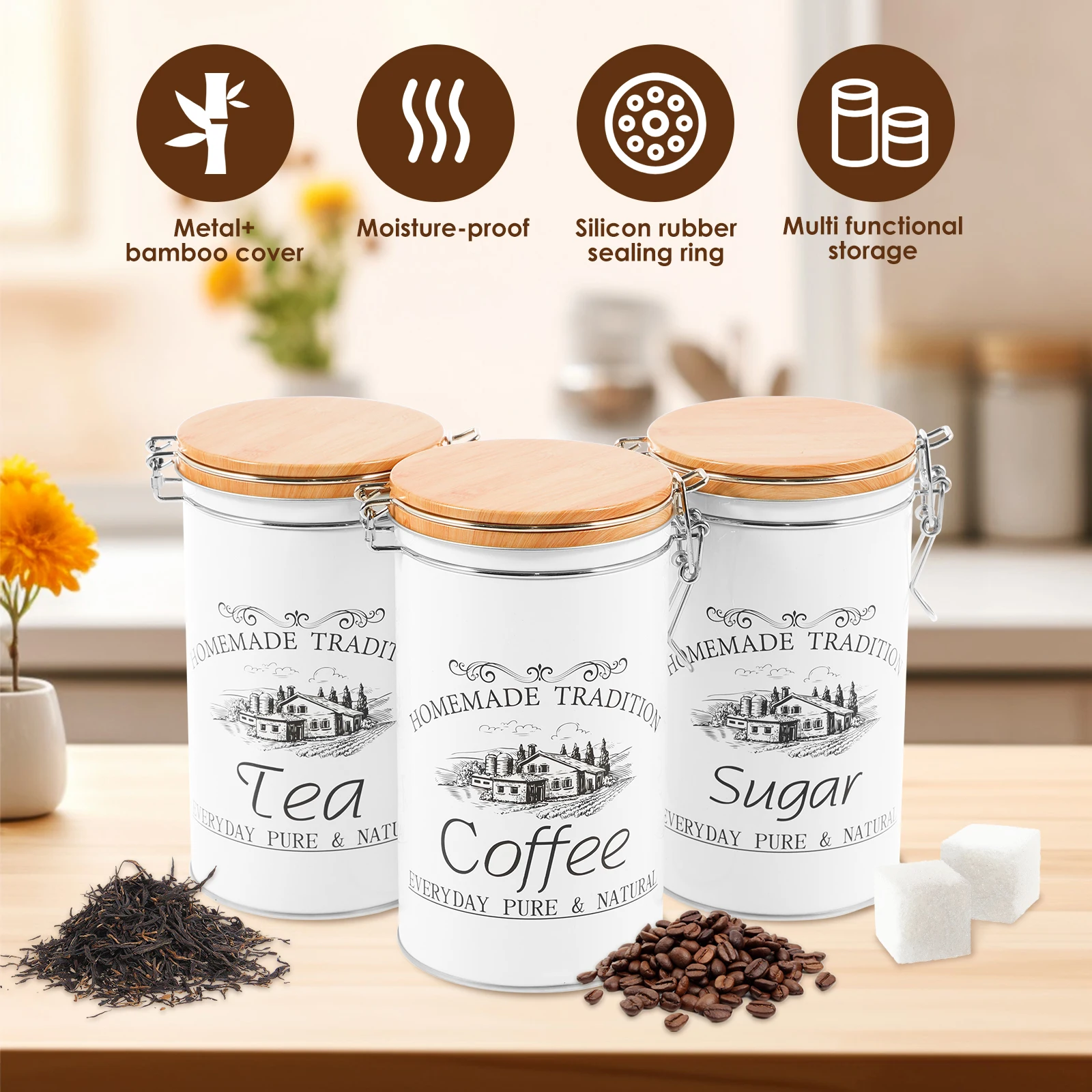 3 قطعة/المجموعة الشاي القهوة ا - مراجعة Coffee Tea Sugar Canisters وسعره