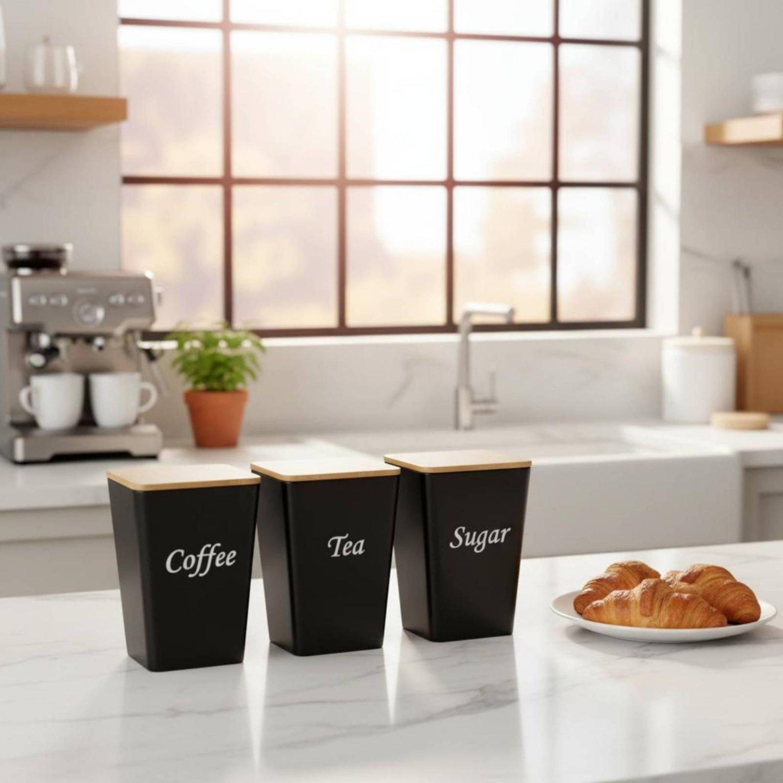 مجموعة علب معدنية بغطاء من الخ - مراجعة Coffee Tea Sugar Canisters وسعره
