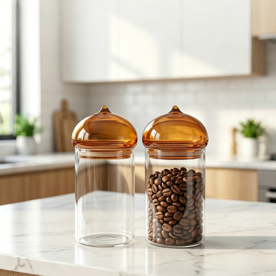 وعاء تخزين زجاجي بغطاء كهرماني - مراجعة Coffee Tea Bean Leaf وسعره